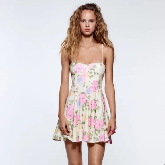 NWT Zara Floral Corset Bustier Dress size S - Picture 2 of 16
